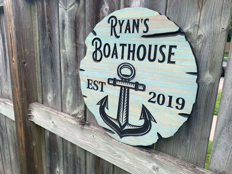 Custom Cottage Sign | Personalized Wood Sign | Wooden Lakehouse Sign | Custom anchor Wood Sign| Boathouse Sign | Lakehouse Sign | Boat Sign