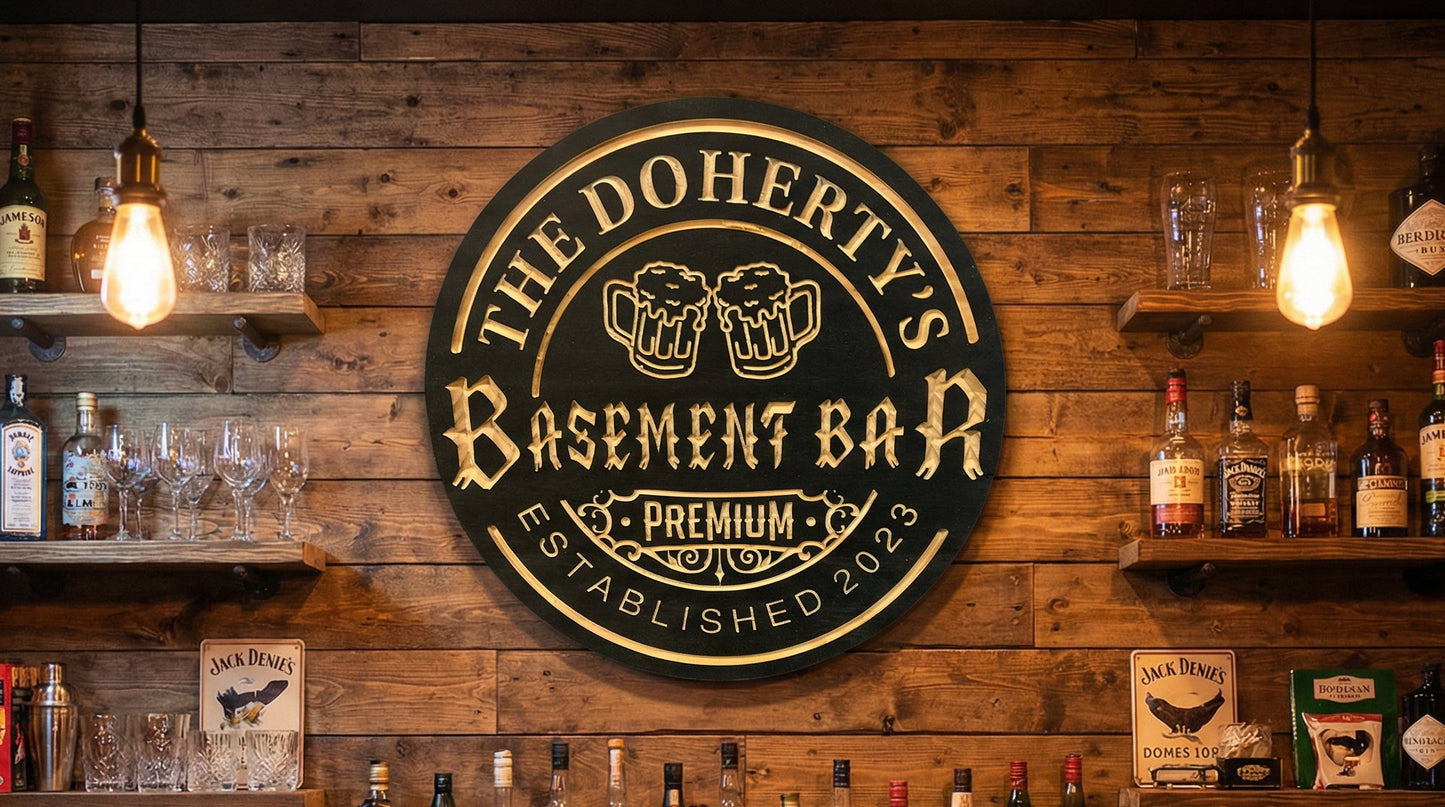 Custom Wooden Basement Bar Sign | Personalized Wood Decor