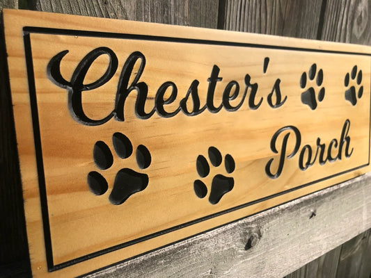 Custom Dog Lover Sign | Outdoor Paw Print Sign | Custom Engraved Sign | Personalized Pet Name Sign Active | Engraved Wooden Sign | Wood Sign