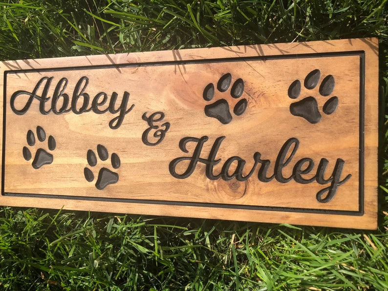 Custom Dog Lover Sign | Outdoor Paw Print Sign | Custom Engraved Sign | Personalized Pet Name Sign Active | Engraved Wooden Sign | Wood Sign