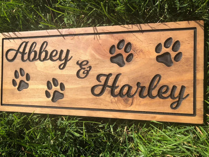 Custom Dog Lover Sign | Outdoor Paw Print Sign | Custom Engraved Sign | Personalized Pet Name Sign Active | Engraved Wooden Sign | Wood Sign