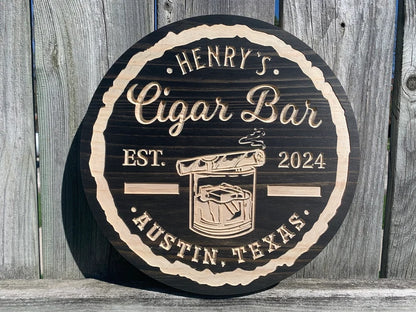 Custom Cigar Bar Sign | Personalized Wood Sign | Wooden Bar Sign | Custom Engraved Wood Sign | Whiskey and smoking sign