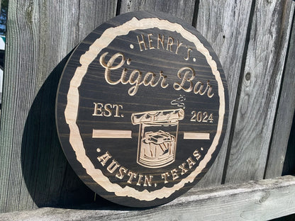 Custom Cigar Bar Sign | Personalized Wood Sign | Wooden Bar Sign | Custom Engraved Wood Sign | Whiskey and smoking sign