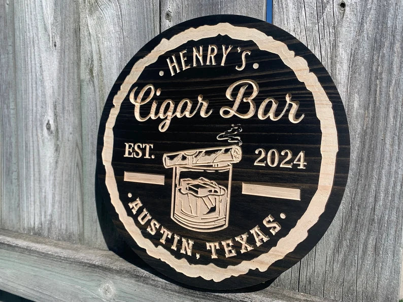 Custom Cigar Bar Sign | Personalized Wood Sign | Wooden Bar Sign | Custom Engraved Wood Sign | Whiskey and smoking sign