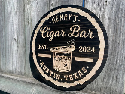 Custom Cigar Bar Sign | Personalized Wood Sign | Wooden Bar Sign | Custom Engraved Wood Sign | Whiskey and smoking sign