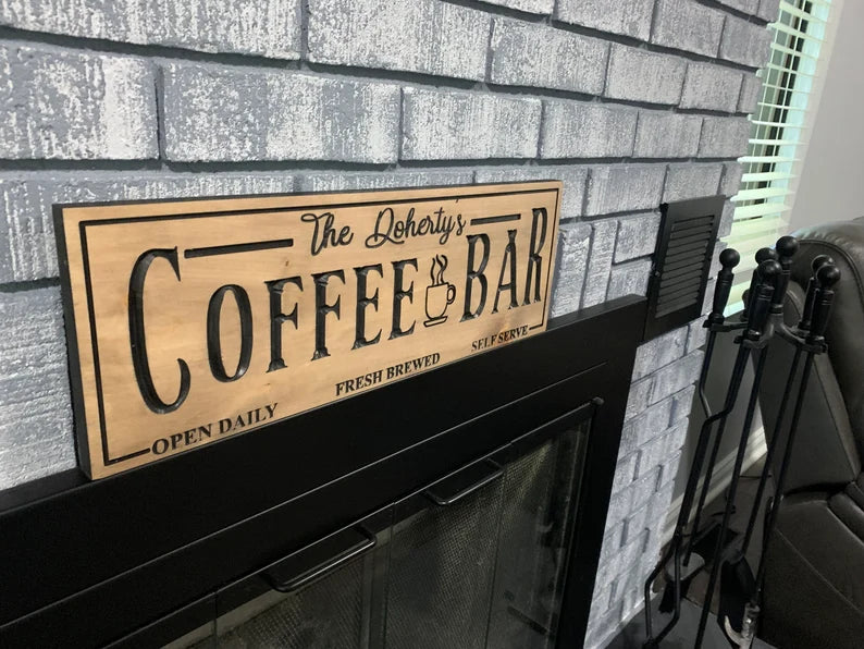 Wood Coffee Bar Sign, Custom Wood Art Sign, Engraved Wood Sign, Custom Sign, Coffee Wood art, Personalized Coffee Sign