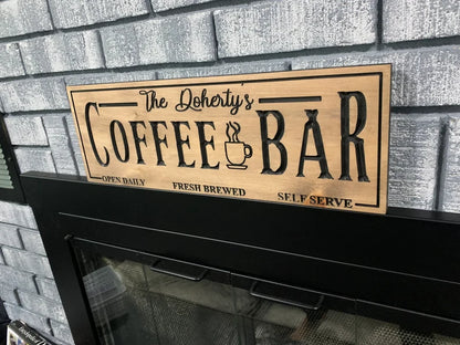 Wood Coffee Bar Sign, Custom Wood Art Sign, Engraved Wood Sign, Custom Sign, Coffee Wood art, Personalized Coffee Sign