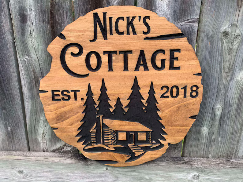 Custom Cottage Sign | Personalized Wood Sign | Wooden Lakehouse Sign | Custom Engraved Wood Sign| Cabin Forest