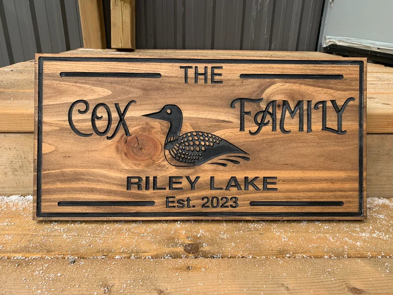 Custom Rustic Cottage Sign | Custom Engraved Lakehouse Sign | Outdoor Cottage Sign | Personalized Family Name Sign Active | Loon Sign