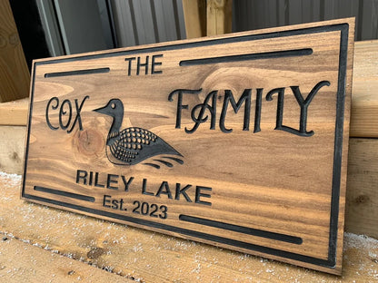 Custom Rustic Cottage Sign | Custom Engraved Lakehouse Sign | Outdoor Cottage Sign | Personalized Family Name Sign Active | Loon Sign