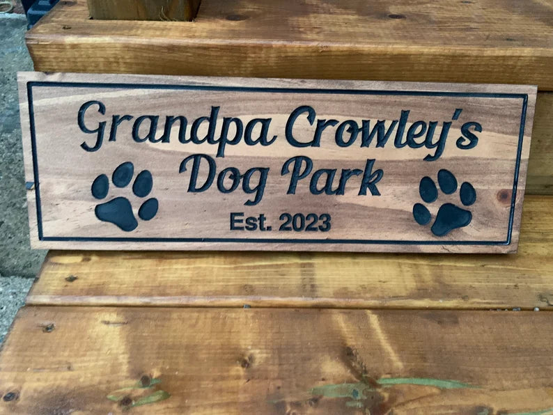 Custom Dog Lover Sign | Outdoor Paw Print Sign | Custom Engraved Sign | Personalized Pet Name Sign Active | Engraved Wooden Sign | Wood Sign