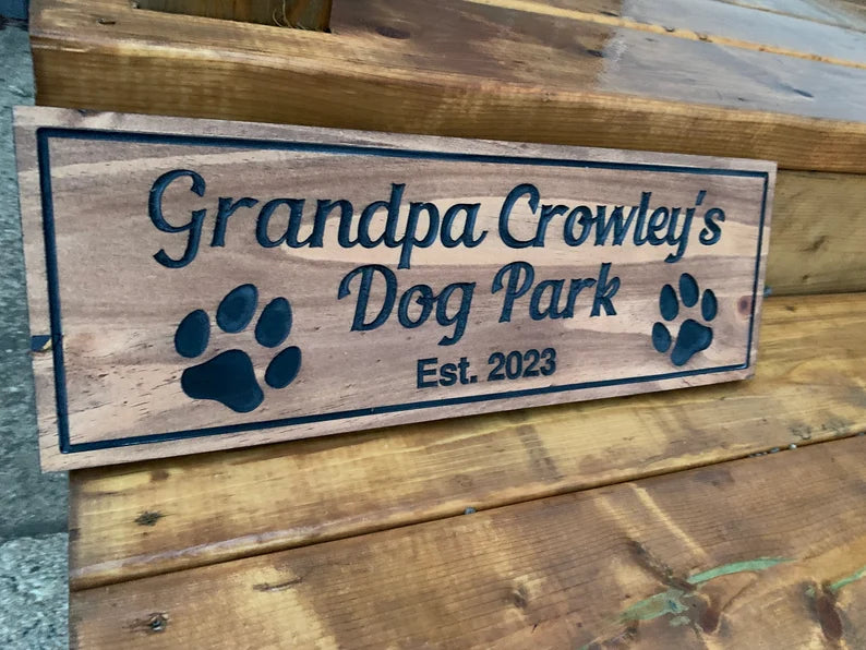 Custom Dog Lover Sign | Outdoor Paw Print Sign | Custom Engraved Sign | Personalized Pet Name Sign Active | Engraved Wooden Sign | Wood Sign