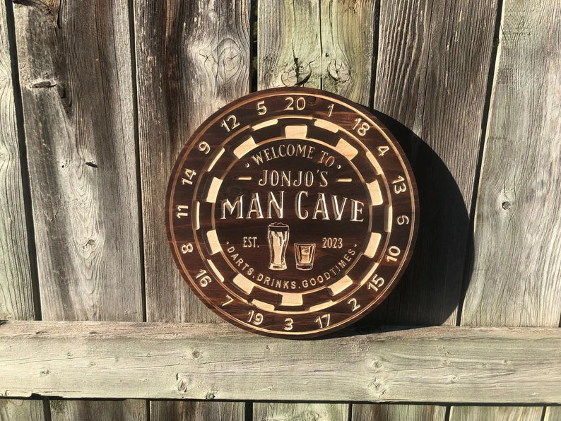 Custom pool Room Sign | Personalized Wood Sign | Wooden Bar Sign | Custom Engraved Wood Sign | Engraved Dartboard Mancave Sign, Wooden Sign