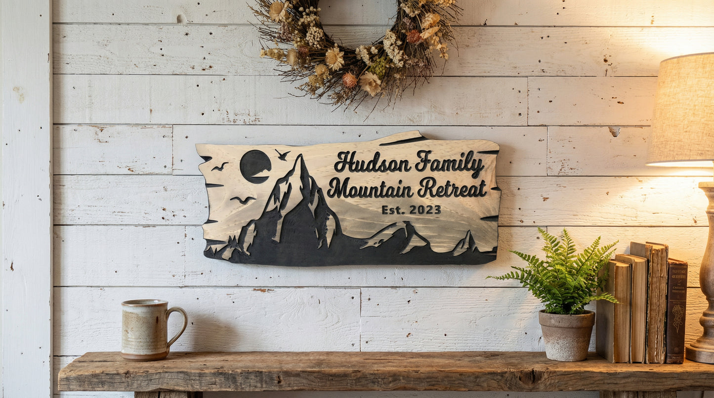 Custom Wooden Mountain Retreat Sign | Personalized Wood Decor