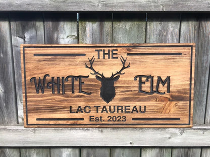 Custom Rustic Cottage Sign | Custom Engraved Lakehouse Sign | Outdoor Cottage Sign | Personalized Family Name Sign Active | Deer Head Sign