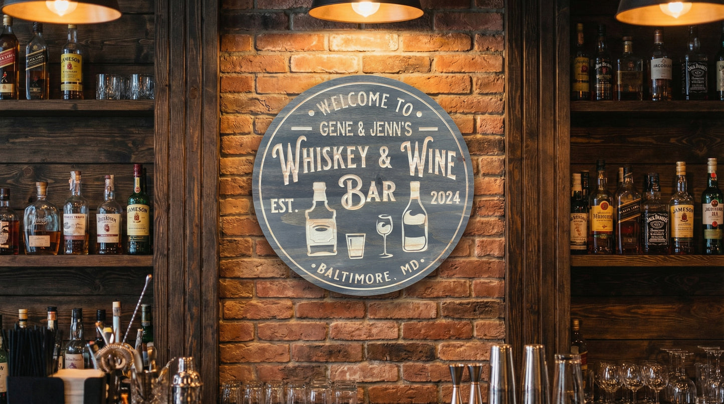 Whiskey & Wine Bar | Personalized Wooden Decor