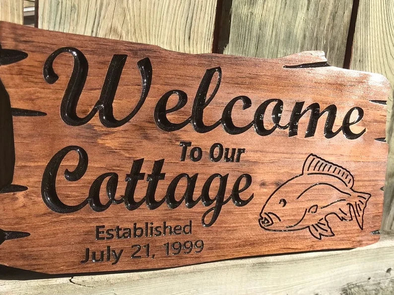 Custom Outdoor Cottage Sign | Wood Cottage Sign | Anniversary Gift | Welcome To Our Cottage | Rustic Sign | Engraved Sign | Wooden Sign