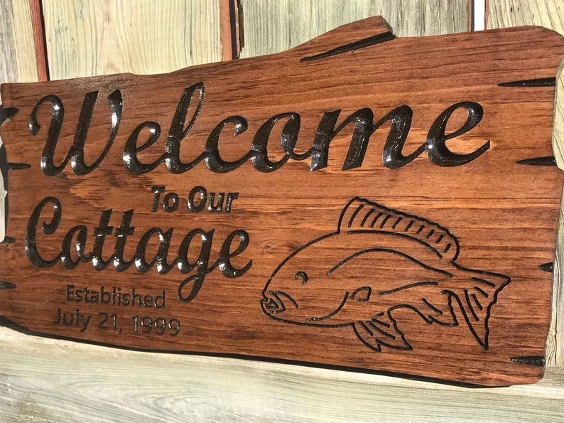 Custom Outdoor Cottage Sign | Wood Cottage Sign | Anniversary Gift | Welcome To Our Cottage | Rustic Sign | Engraved Sign | Wooden Sign