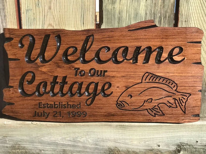 Custom Outdoor Cottage Sign | Wood Cottage Sign | Anniversary Gift | Welcome To Our Cottage | Rustic Sign | Engraved Sign | Wooden Sign