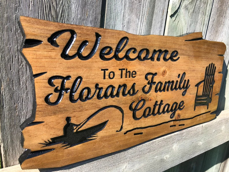 Custom Outdoor Cottage Sign | Wooden Anniversary Gift | Personalized Lakehouse Sign | Rustic Cottage Sign | Engraved Sign | Wood Sign