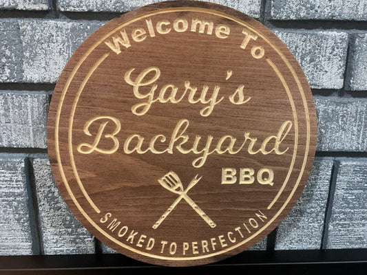 Custom Outdoor Wood Backyard BBQ Sign | Custom Name Engraving | Personalized BBQ Sign | Engraved Wooden Sign | Wood Sign