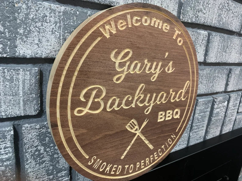 Custom Outdoor Wood Backyard BBQ Sign | Custom Name Engraving | Personalized BBQ Sign | Engraved Wooden Sign | Wood Sign