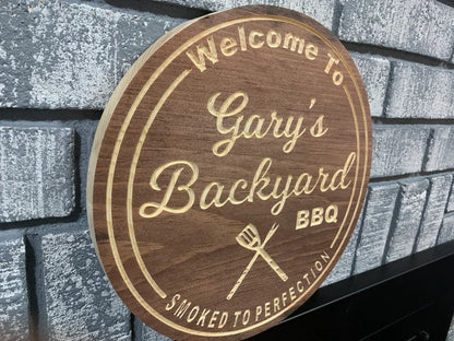 Custom Outdoor Wood Backyard BBQ Sign | Custom Name Engraving | Personalized BBQ Sign | Engraved Wooden Sign | Wood Sign