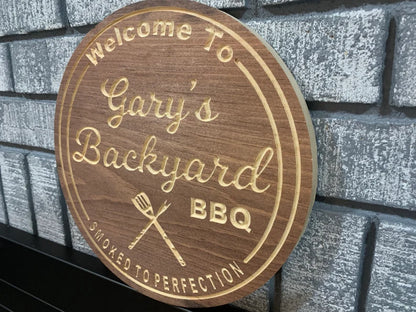 Custom Outdoor Wood Backyard BBQ Sign | Custom Name Engraving | Personalized BBQ Sign | Engraved Wooden Sign | Wood Sign