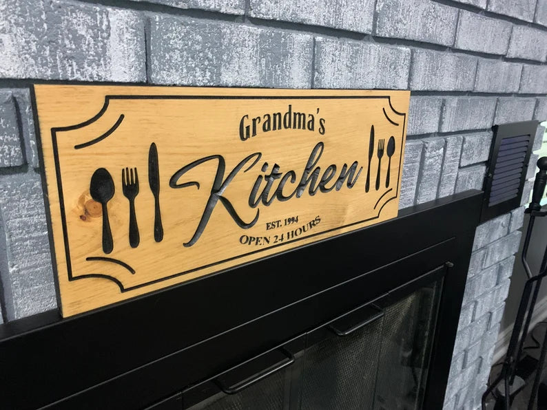 Engraved Wood Kitchen Sign, Custom Wood Art Sign, Engraved Wood Sign, Custom Sign, Wood Sign, Personalized Kitchen Sign Active