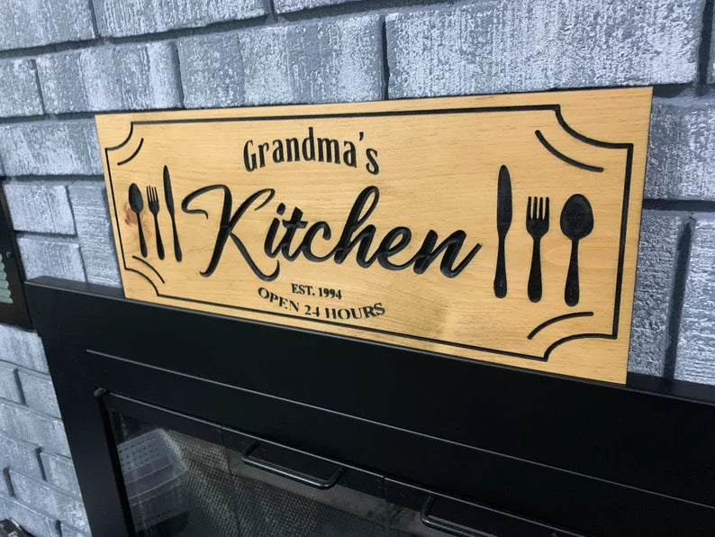 Engraved Wood Kitchen Sign, Custom Wood Art Sign, Engraved Wood Sign, Custom Sign, Wood Sign, Personalized Kitchen Sign Active