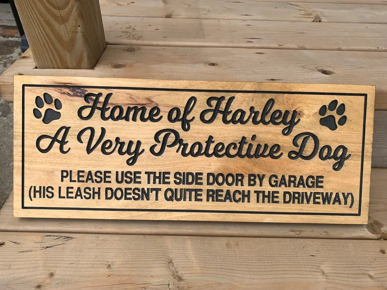 Custom Dog Lover Sign | Outdoor Paw Print Sign | Custom Engraved Sign | Personalized Pet Name Sign Active | Engraved Wooden Sign | Wood Sign