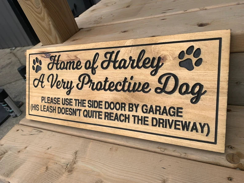 Custom Dog Lover Sign | Outdoor Paw Print Sign | Custom Engraved Sign | Personalized Pet Name Sign Active | Engraved Wooden Sign | Wood Sign