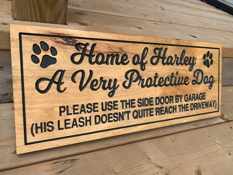 Custom Dog Lover Sign | Outdoor Paw Print Sign | Custom Engraved Sign | Personalized Pet Name Sign Active | Engraved Wooden Sign | Wood Sign