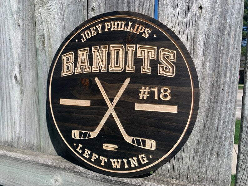 Custom Hockey Sign | Custom Name Engraving | Personalized Hockey Sign | Wooden Sign | Wood Sign | Birthday Gift | Sports Sign |