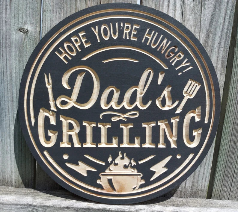 Outdoor Wood Backyard BBQ Sign | Custom Name Engraving | Personalized BBQ Sign | Custom Wood Sign | Carved Wooden Sign | Father's Day Gift |