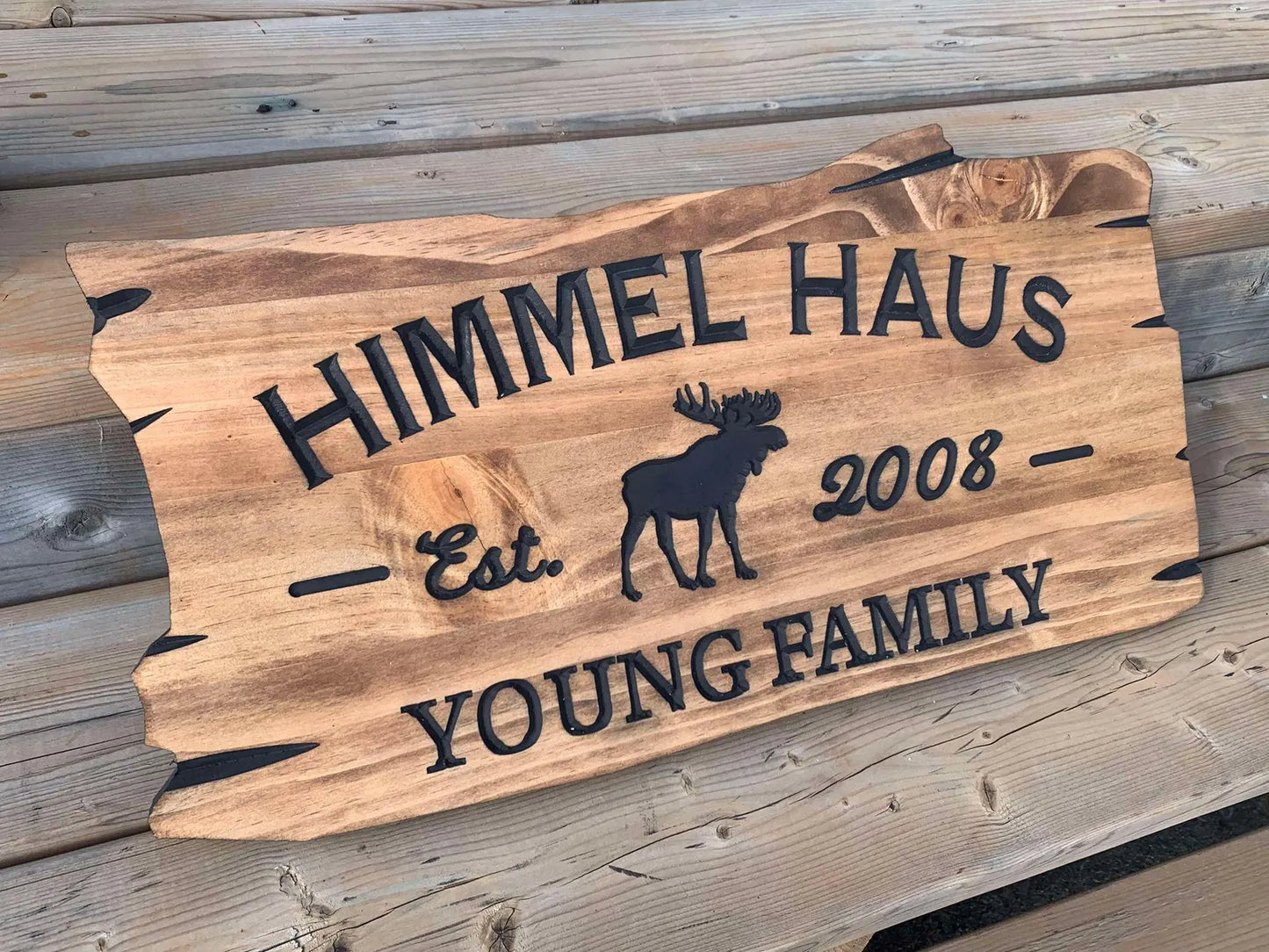 Cottage Family Name Sign With Moose