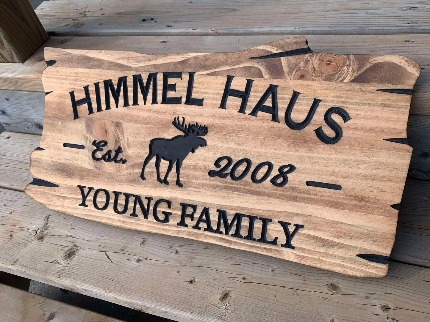 Cottage Family Name Sign With Moose