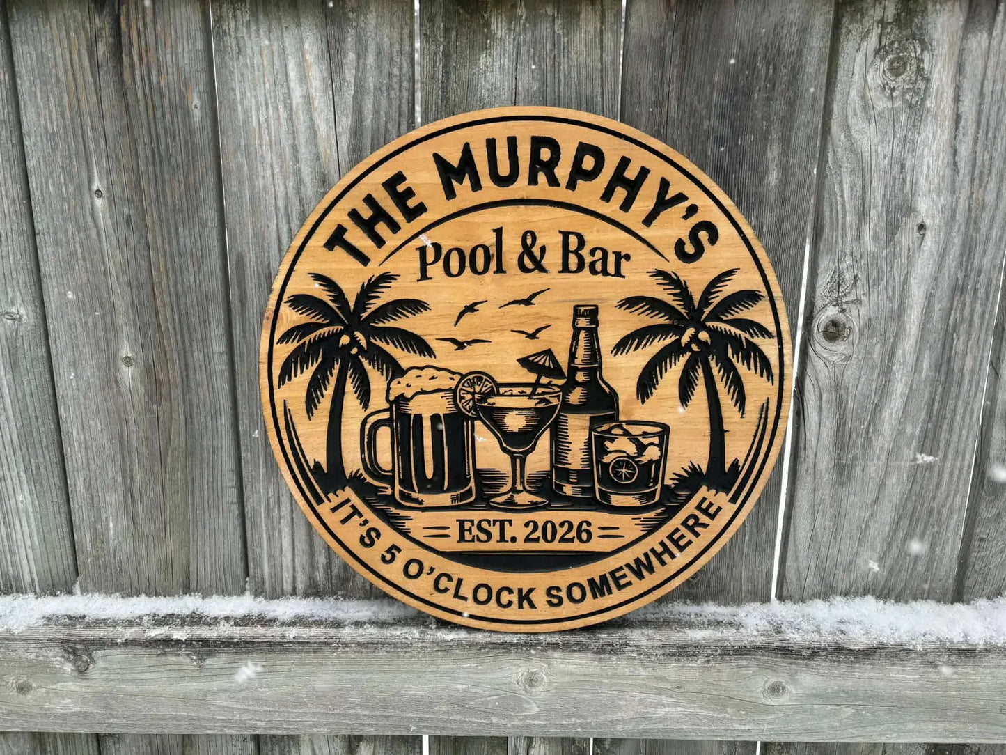 Personalized Pool & Bar Wood Sign | Custom Tropical Patio Wall Decor
