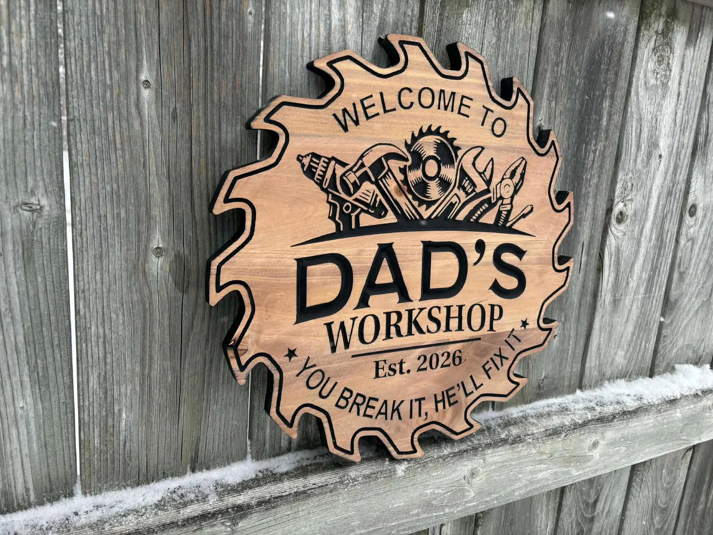 Workshop Sawblade Sign with Tools