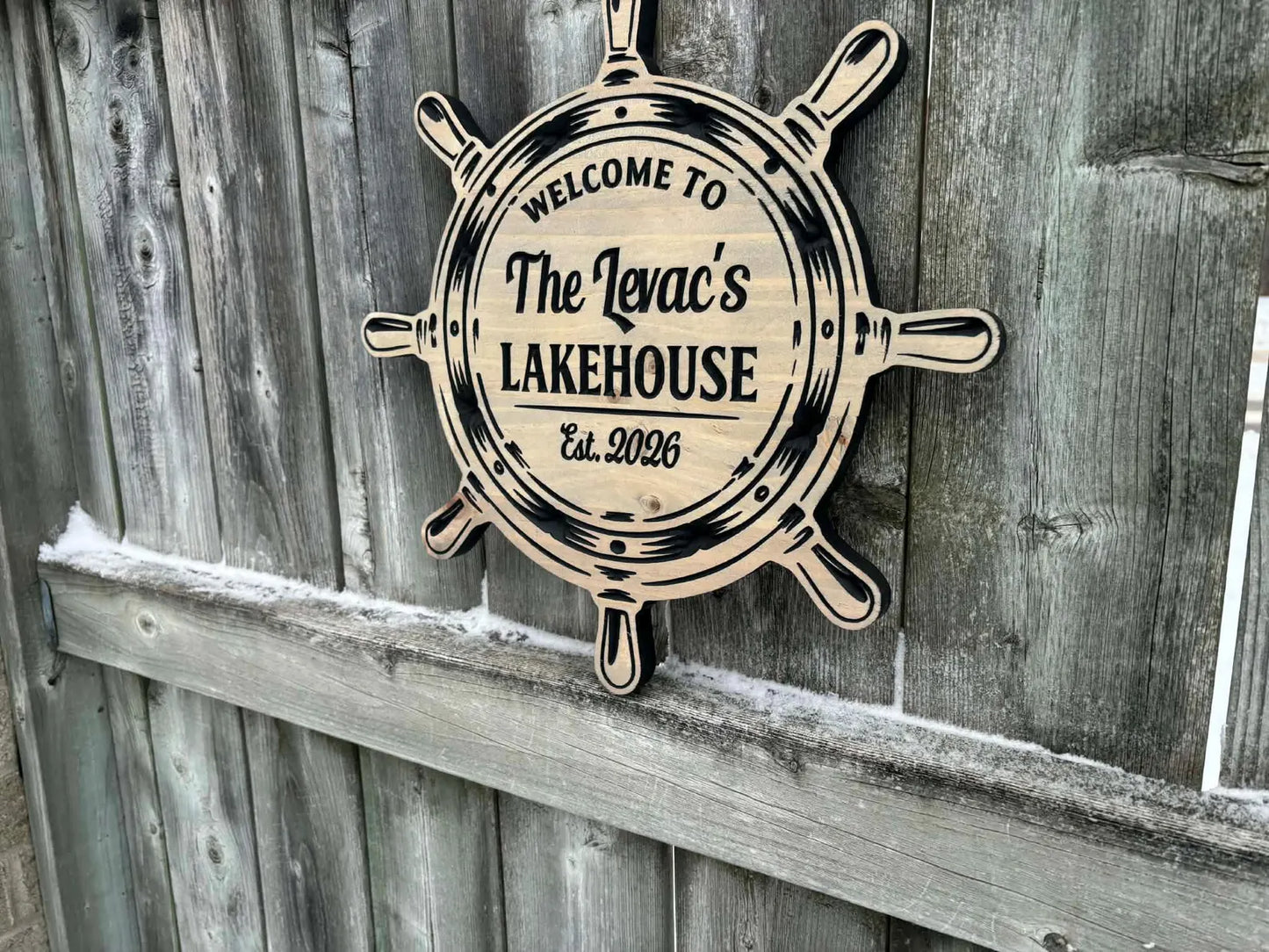 Ship Wheel Lakehouse Sign