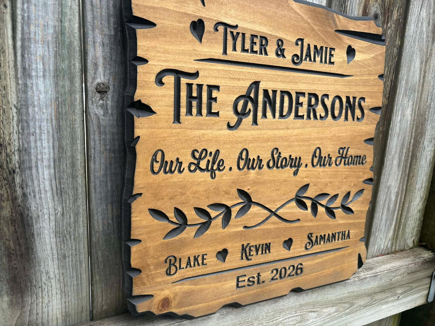 Rustic Edge Family Names Sign