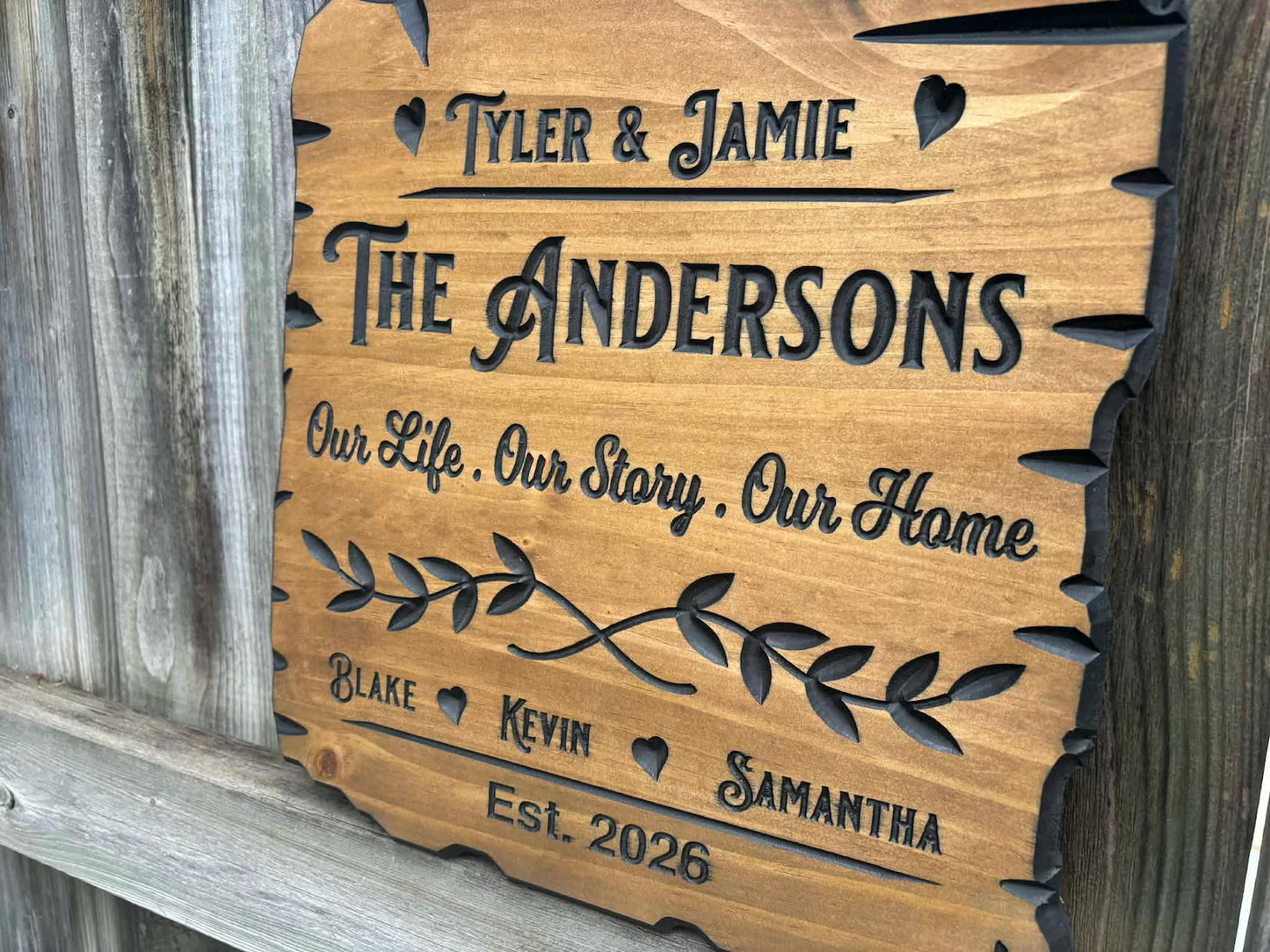 Rustic Edge Family Names Sign