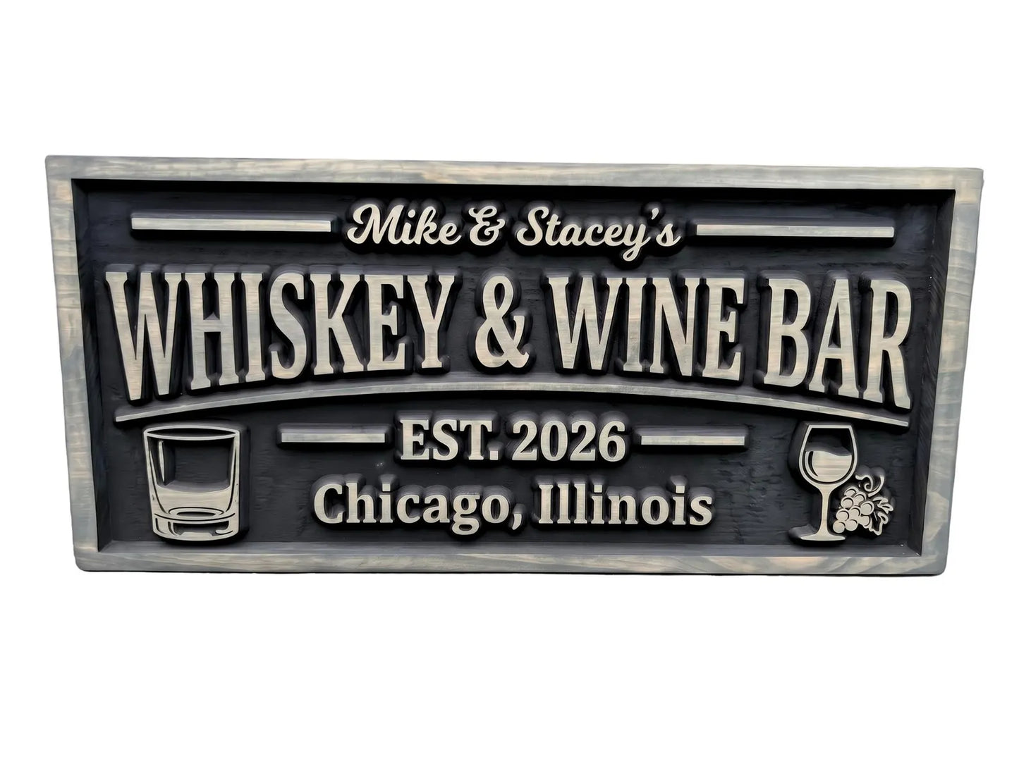 3D Whiskey and Wine Bar Sign