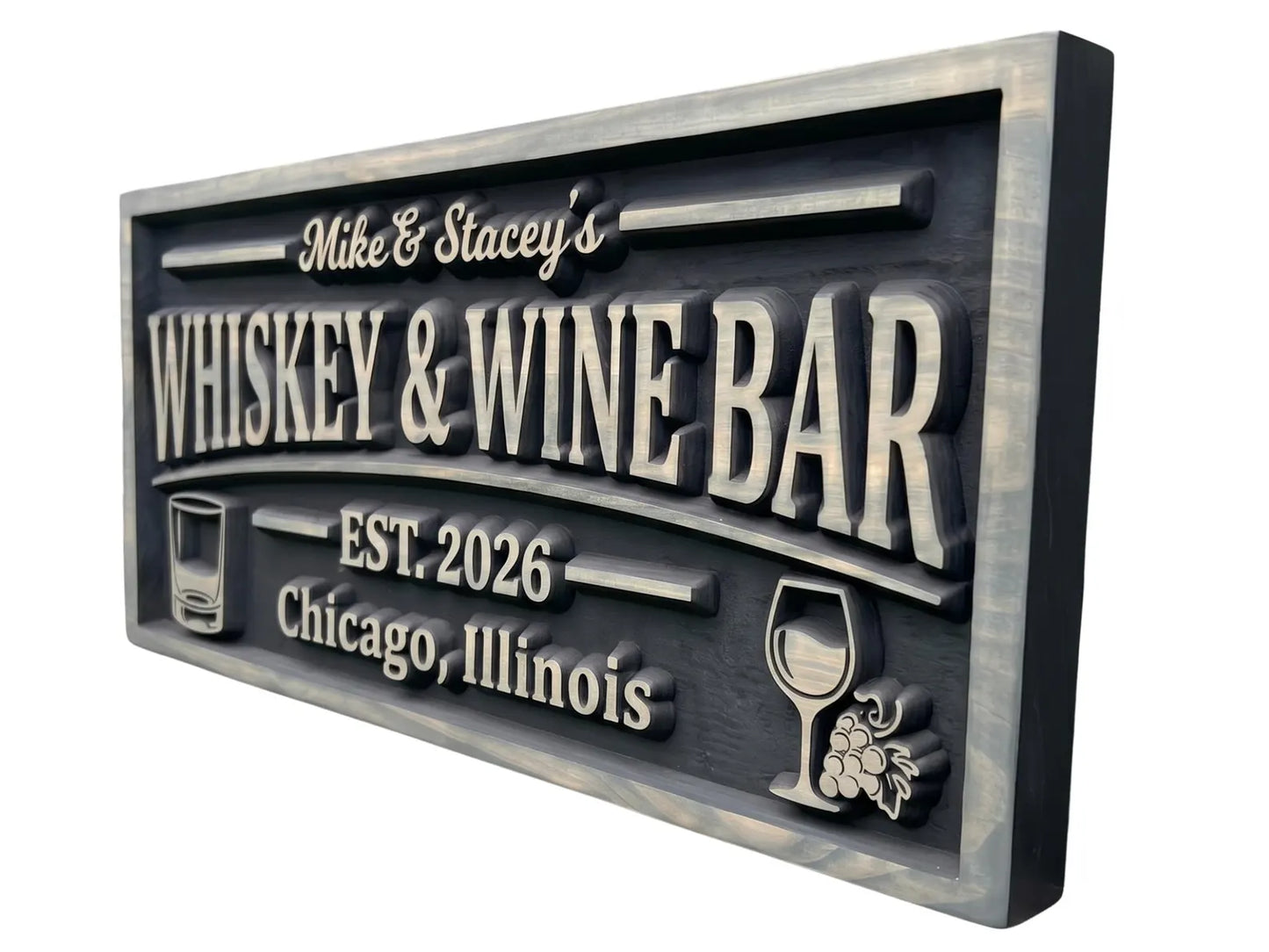 3D Whiskey and Wine Bar Sign