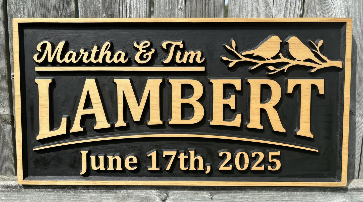 3D Family Name Sign with Birds (Rectangle)