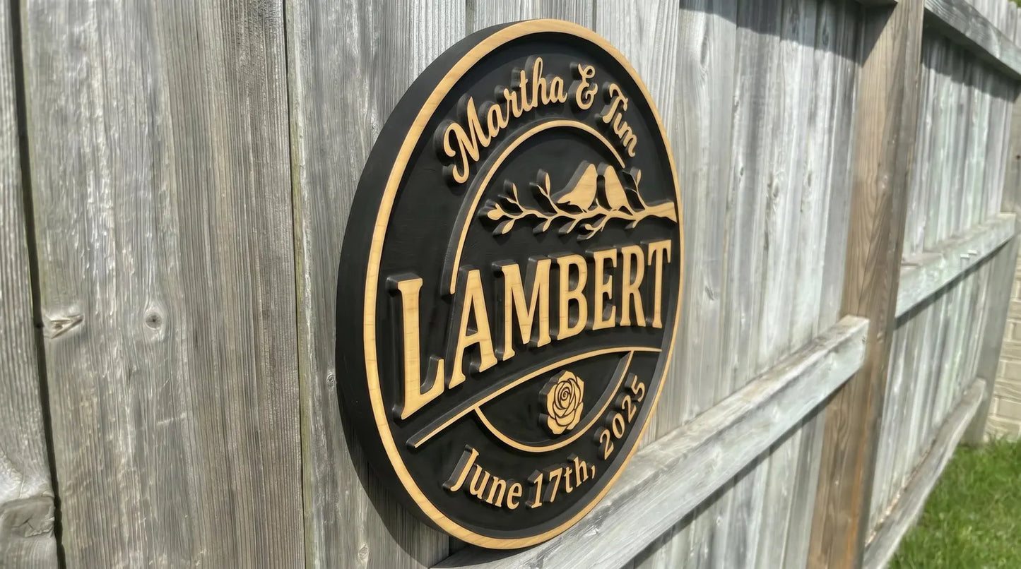 3D Last Name Couples Sign with Birds