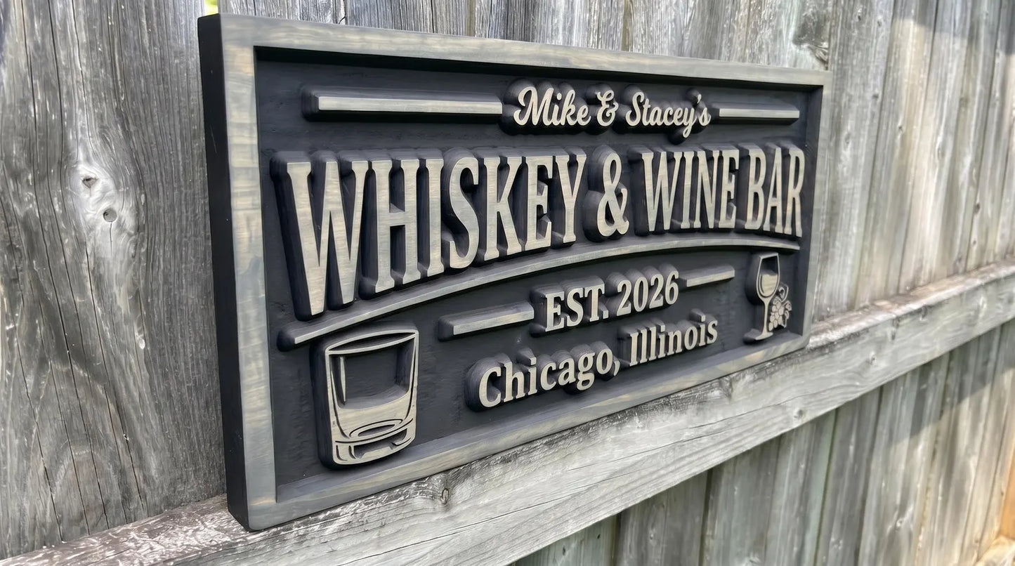 3D Whiskey and Wine Bar Sign