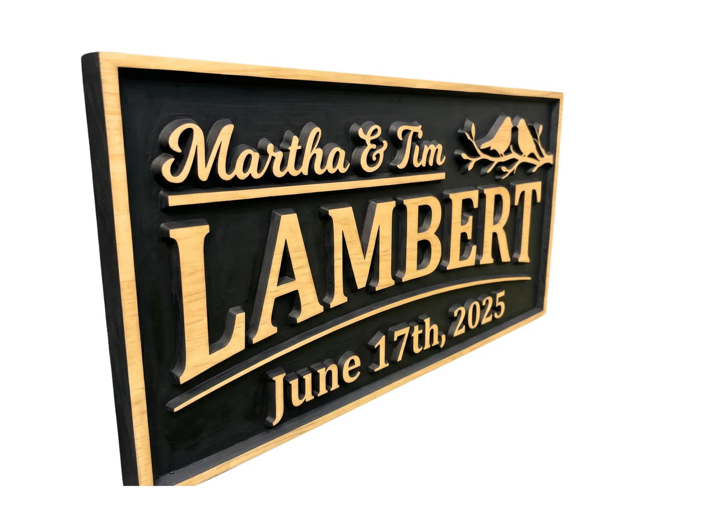 3D Family Name Sign with Birds (Rectangle)