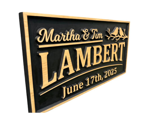 3D Family Name Sign with Birds (Rectangle)