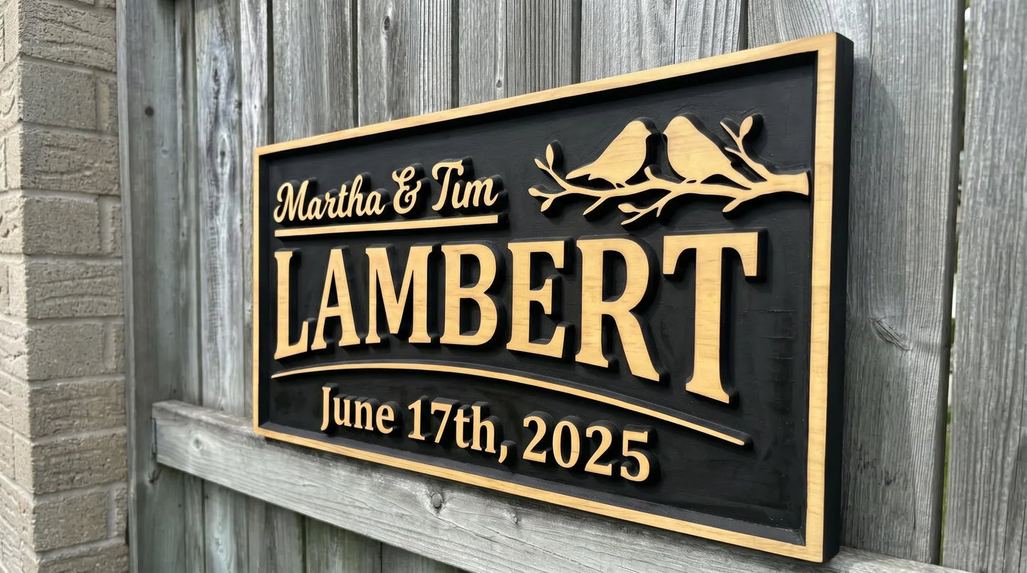 3D Family Name Sign with Birds (Rectangle)